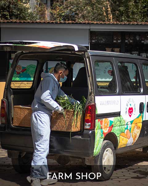 man loading vegetables for delivery on farm shop van